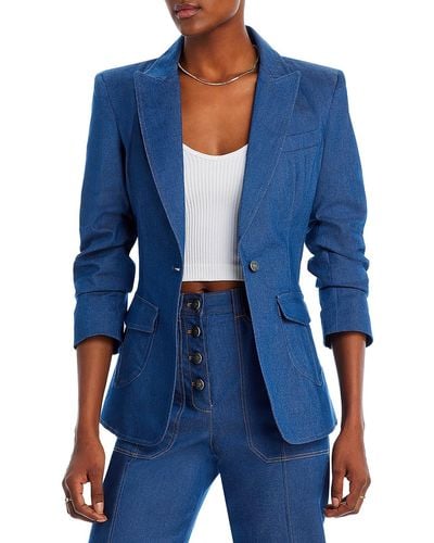 Cinq À Sept Louisa Ruched Sleeves Office One-button Blazer - Blue