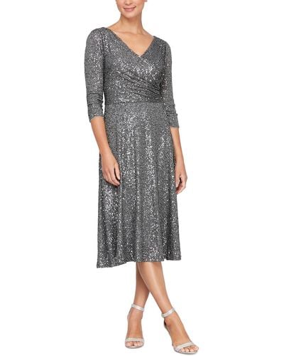 Alex Evenings Petites Mesh Embellished Cocktail And Party Dress - Gray