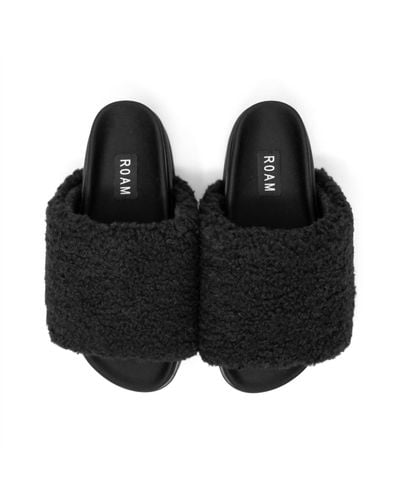 Roam Fuzzy Platform Sandals - Black