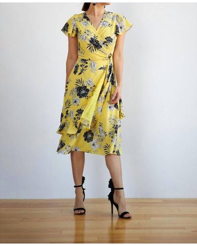 Joseph Ribkoff Floral Wrap Dress - Yellow