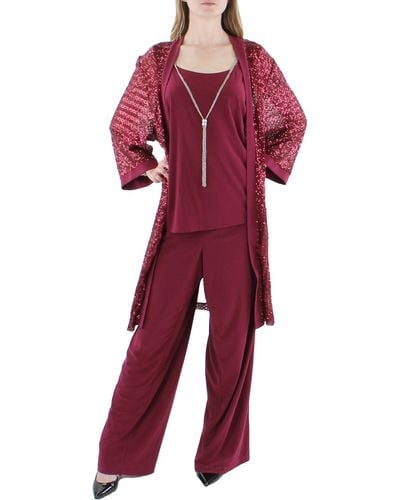 R & M Richards Plus 3pc Sequined Pant Outfit - Red