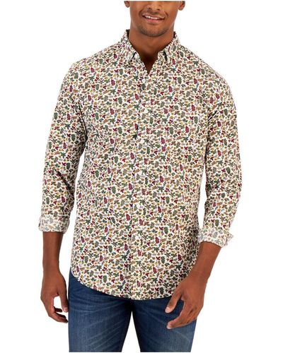 Club Room Cotton Printed Button-down Shirt - Natural