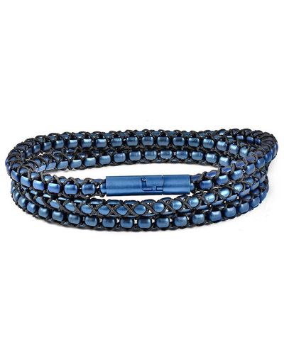Crucible Jewelry Crucible Los Angeles Matte Finish Stainless Steel Box Chain With Black Nylon Cord - 26" - Blue
