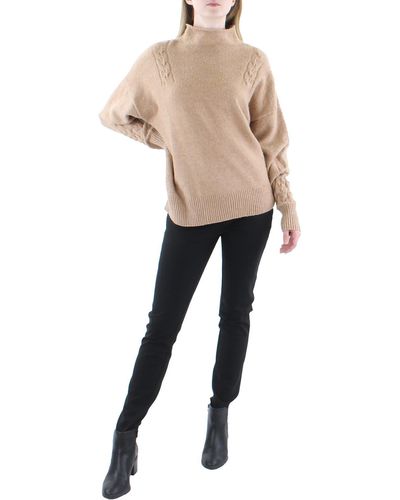 Calvin Klein Cable Knit Shoulders Funnel Neck Pullover Sweater - Natural