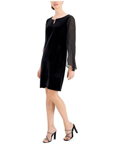 Connected Apparel Velvet Sheer Sleeves Cocktail And Party Dress - Black