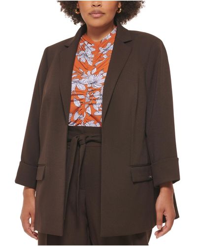Calvin Klein Plus Suit Separate Office Wear Open-front Blazer - Brown