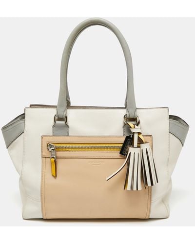 COACH Color Leather Legacy Candace Tote - Natural