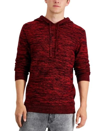 Sun & Stone Knit Pullover Hooded Sweater - Red