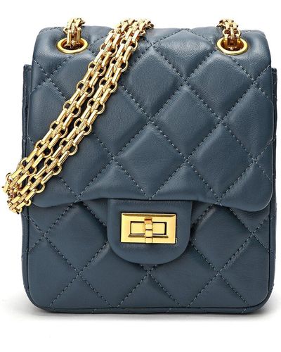 Tiffany & Fred Quilted Sheepskin Leather Crossbody - Blue