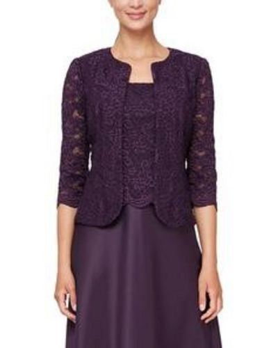 Alex Evenings Lace Glitter Collarless Blazer - Purple