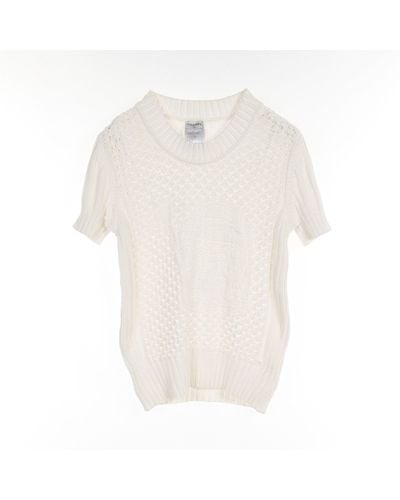 Chanel Knit Short Sleeve Watering Can Pattern Logo Plate Cotton - White