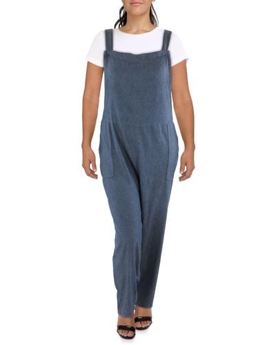 Eileen Fisher Plus Cotton Cropped Overalls - Blue