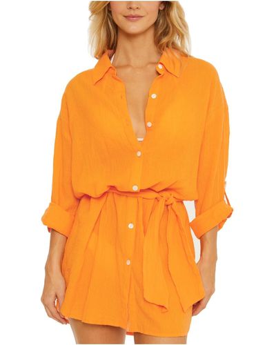 Becca Gauzy Mini Shirtdress - Orange