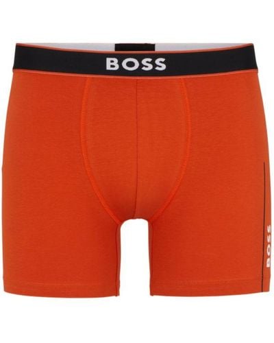 BOSS Stretch-cotton Boxer Briefs With Stripes And Logos - Orange