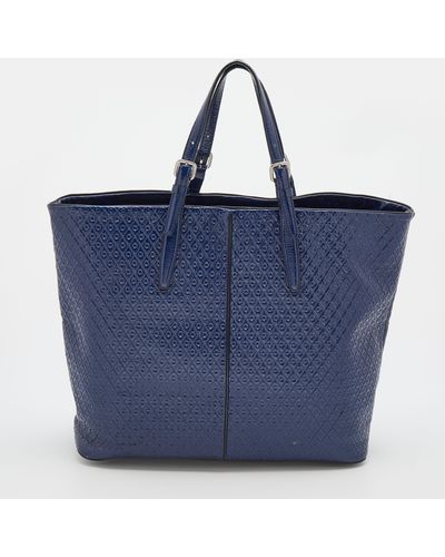 Tod's Navy Patent Leather Signature Shopper Tote - Blue