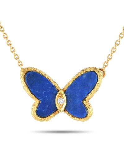 Van Cleef & Arpels 18k Yellow Gold Diamond And Lapis Butterfly Necklace Vc08-101123 - Blue