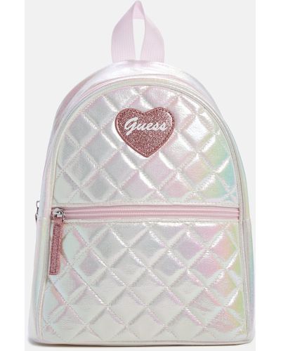Guess Factory Quilted Iridescent Heart Logo Backpack - White