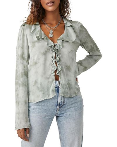 Free People Lyocell Tie Front Blouse - Gray