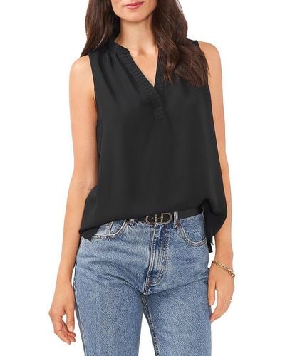 Vince Camuto Pleated V-neck Tank Top - Black