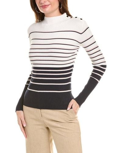 Tahari Funnel Neck Ombre Stripe Sweater - Natural