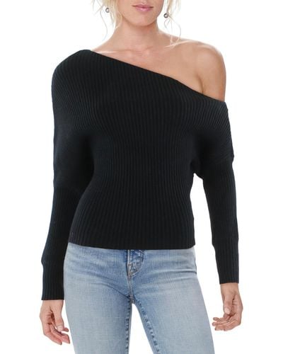 Line & Dot Blair Ribbed One Shoulder Pullover Sweater - Black