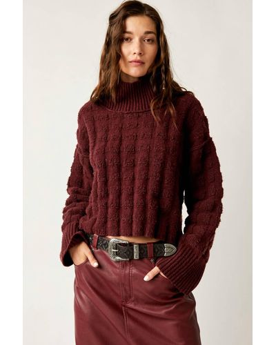 Free People Soul Searcher Sweater In Wine Heather - Red