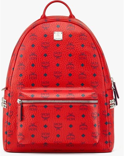 MCM Stark Side Studs Backpack In Visetos - Red