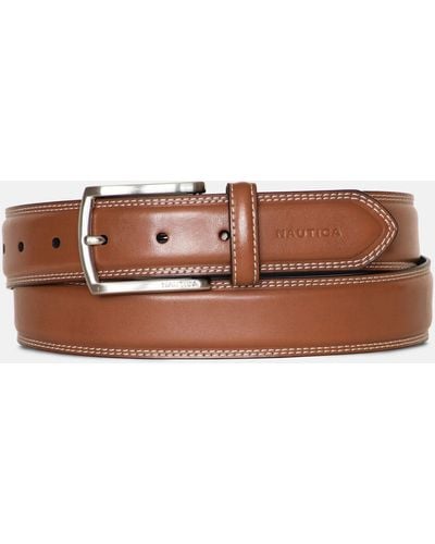 Nautica Double-stitch Leather Belt - Brown