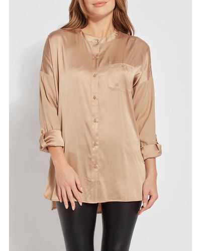 Lyssé The Eco Satin Shirt In Velvet Brown - Natural