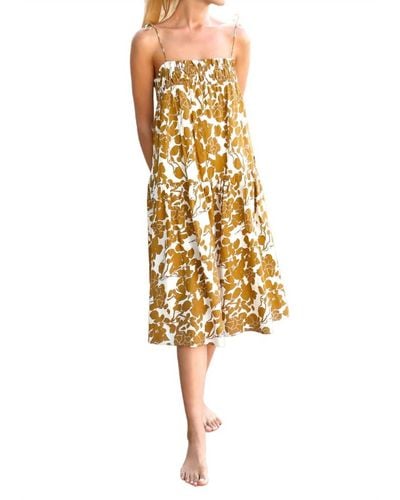 Greylin Serena Spaghetti Strap Floral Midi Dress - Yellow