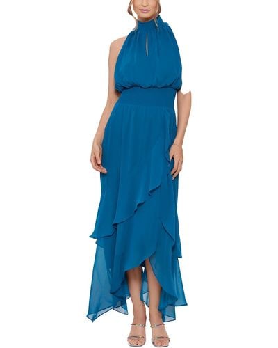 Xscape Smocked Long Evening Dress - Blue