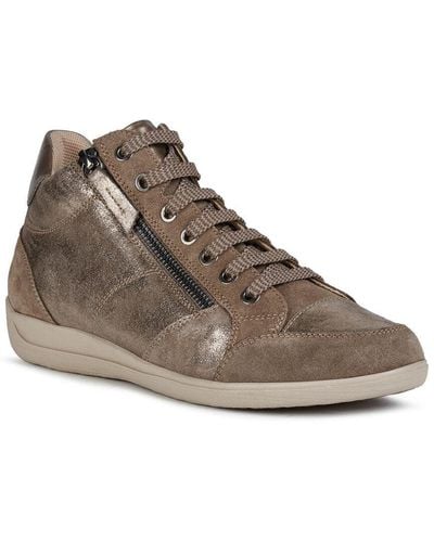 Geox D Myria D Leather & Suede Sneaker - Brown