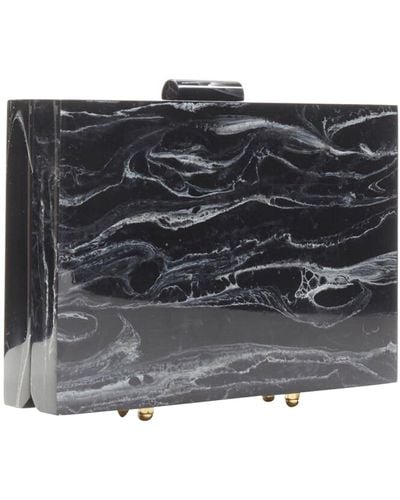 L'afshar White Marble Print Acrylic Gold Hardware Box Clutch Bag - Black