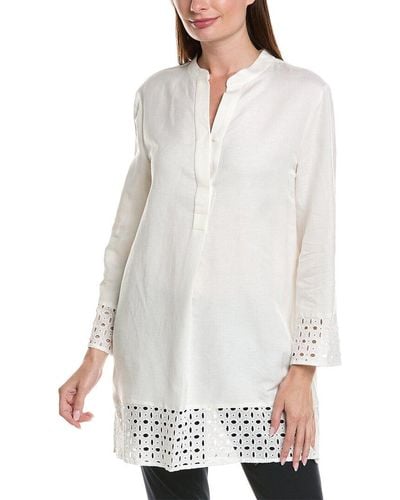 Anne Klein Nehru Linen-blend Tunic - White