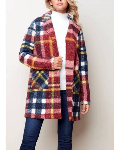 Charlie b Plaid Boucle Knit Coat - Red