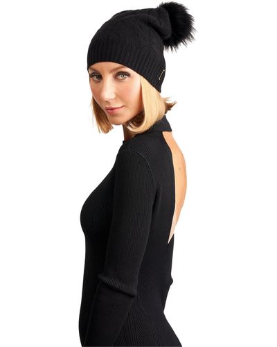 Gorski Cable Knit Cashmere Hat With Fox Fur Pompom - Black