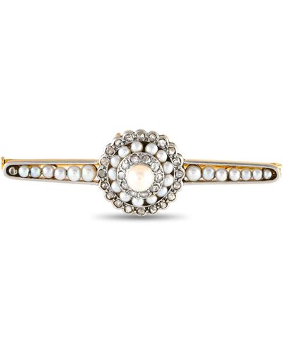 Non-Branded Lb Exclusive 14k Yellow Diamond And Seed Pearl Brooch Mf02-052024 - White