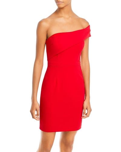 Aqua Knit One Shoulder Sheath Dress - Red