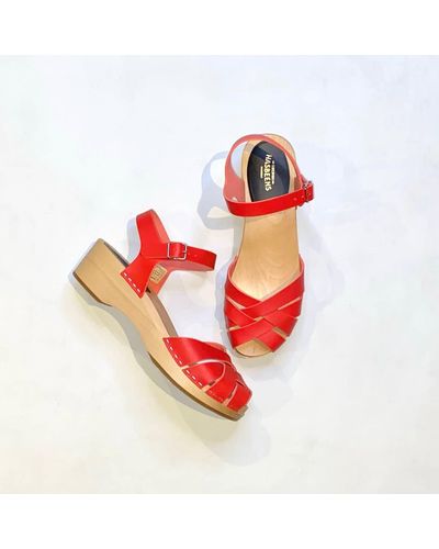 Swedish Hasbeens Magdalena Wooden Sandal - Red