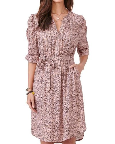 Democracy Button Down Printed Woven Dress - Pink