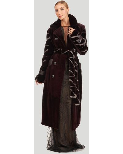 Gorski Sheared Mink Coat With Intarsia Sleeves And Belt - Black