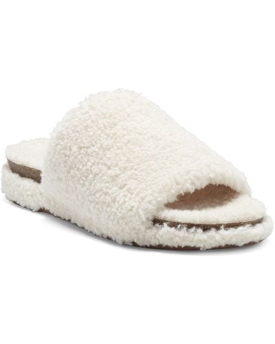 Lucky Brand Gadini Faux Fur Open Toe Fleece Slippers - White