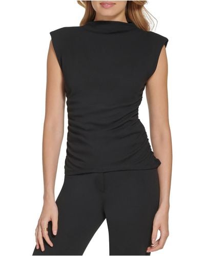DKNY Ruched Polyester Pullover Top - Black