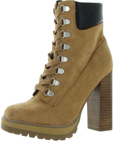Steve Madden Breccan Square Toe Stacked Heel Lace-up Boot - Natural