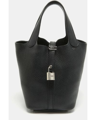Hermès Noir Taurillon Clemence Leather Picotin Lock 18 Bag - Black