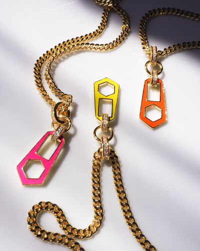 Luv Aj Mini Zipper Pendant Necklace- Hot Pink- Gold - Red