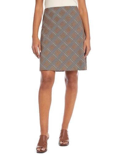 Karen Kane Woven Plaid A-line Skirt - Gray
