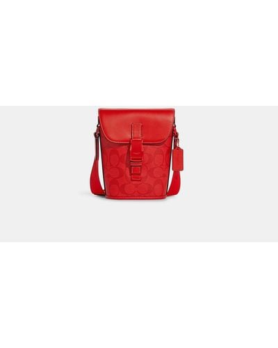 COACH Track Small Flap Crossbody In Signature Canvas - Red