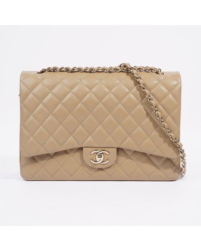 Chanel Classic Flap Mustard Caviar Leather Shoulder Bag - Natural