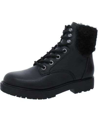 Bandolino Faux Leather Faux Fur Trim Ankle Boots - Black